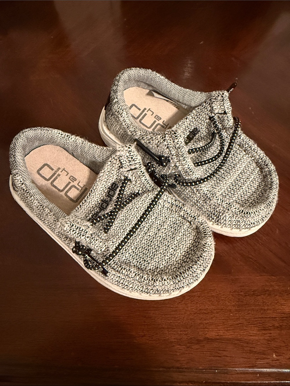 Hey Dude Kids Slip-On Knit Sneakers in Gray and Black